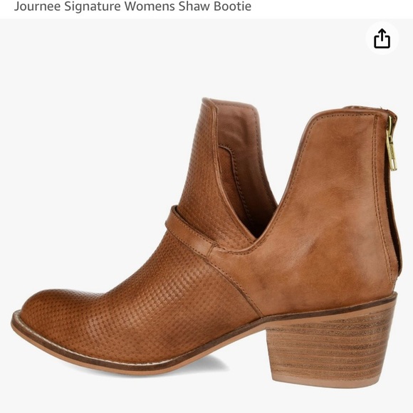 Journee Signature Women’s Shaw Leather Buckle Accent Bootie-Cognac-Size 6 - Picture 2 of 16